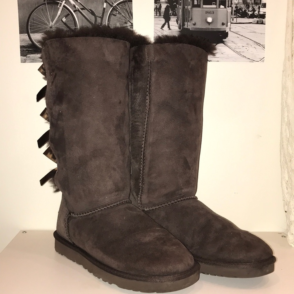 Ugg Chocolate Brown Bailey Bow tall boots